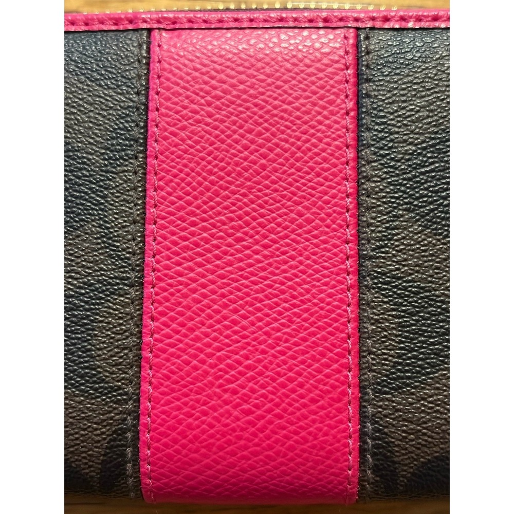 NEW Coach Accordion Zip Around Wallet Signature Canvas Brown / Dark Magenta - Picture 4 of 10